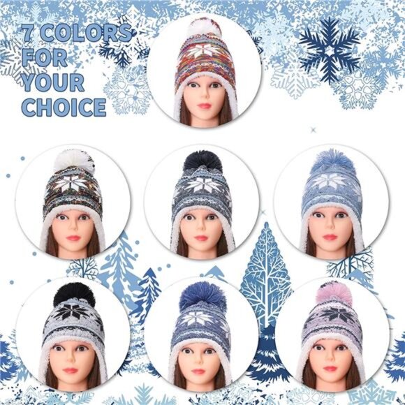 Winter Hats for Women Knit Beanie Soft Warm Fleece Lined Long Ear Straps main image 7